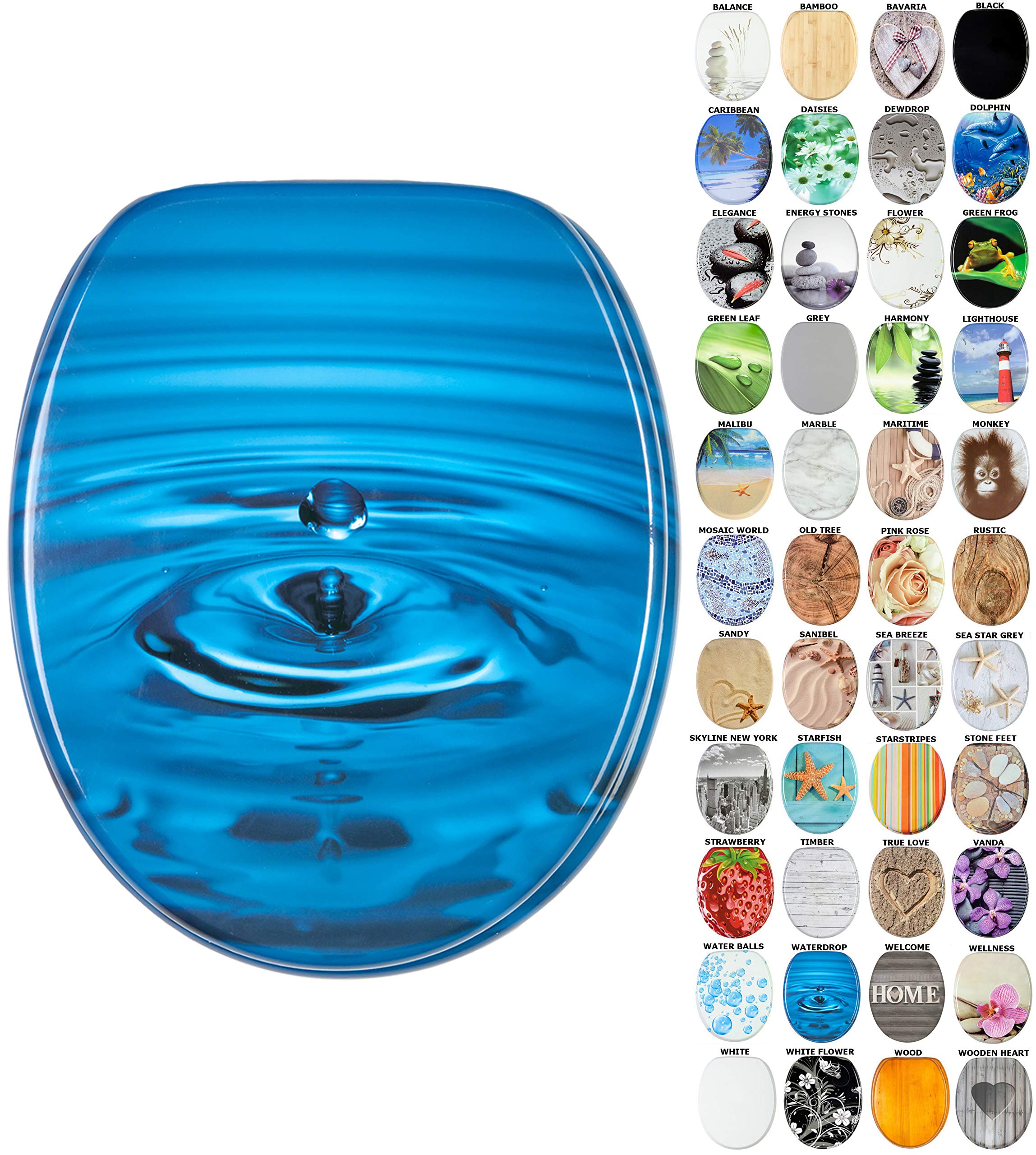 Sanilo Waterdrop Soft Close Toilet Seat, Wide Choice Of New Toilet Seats, Stable Hinges, Easy To Mount (Waterdrop)
