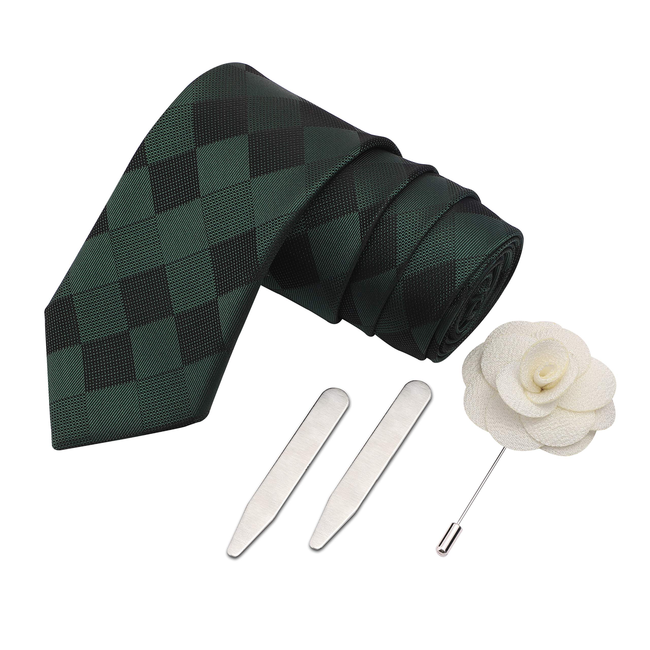 PELUCHEThe Majestic Green Gift Box Includes 1 Neck Tie, 1 Brooch & 1 Pair of Collar Stays for Men