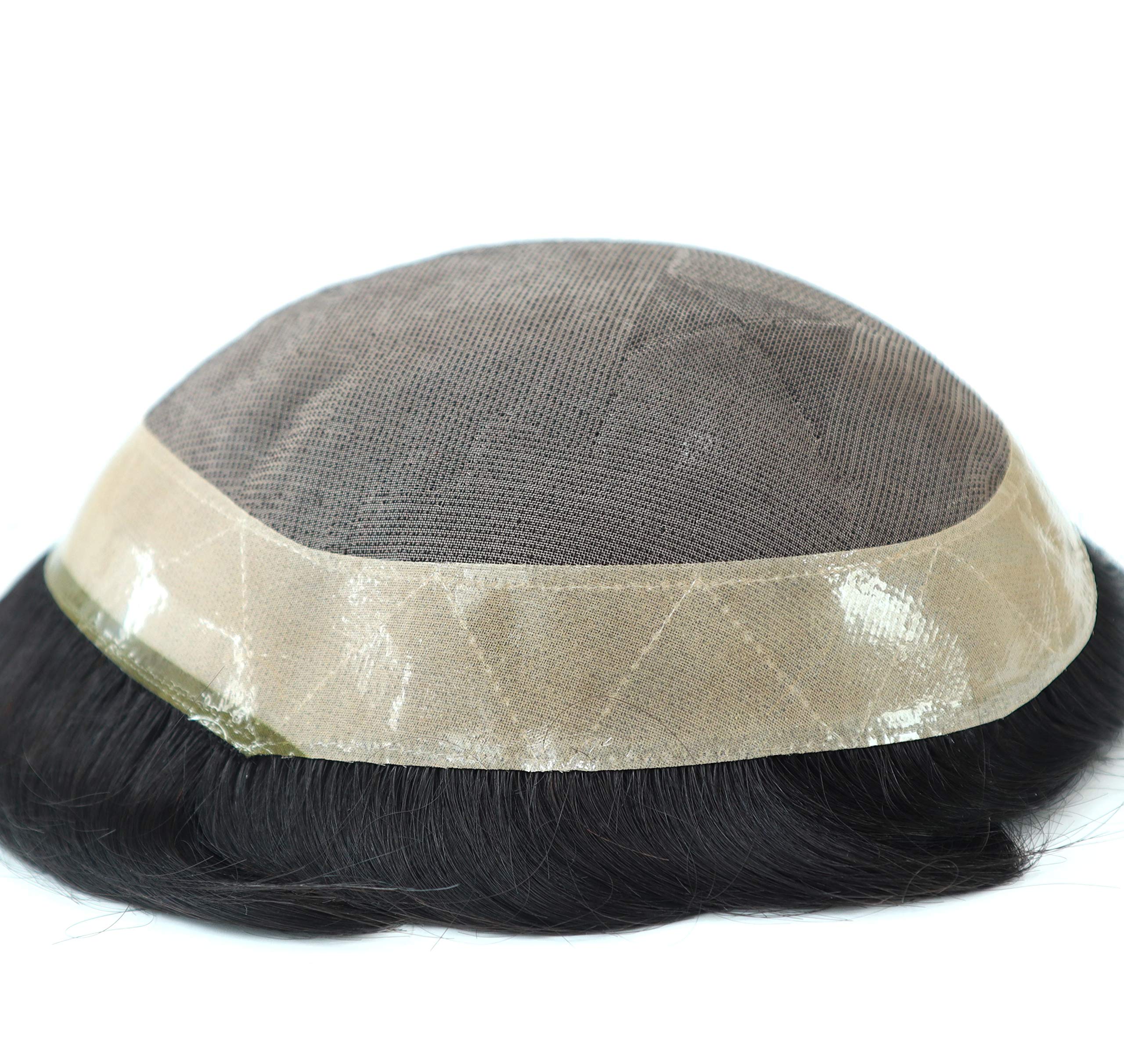 Hair Replacement System for Men Poly Coating Fine Mono Toupee Real Gents Black Hair Human Hairpieces 6X8