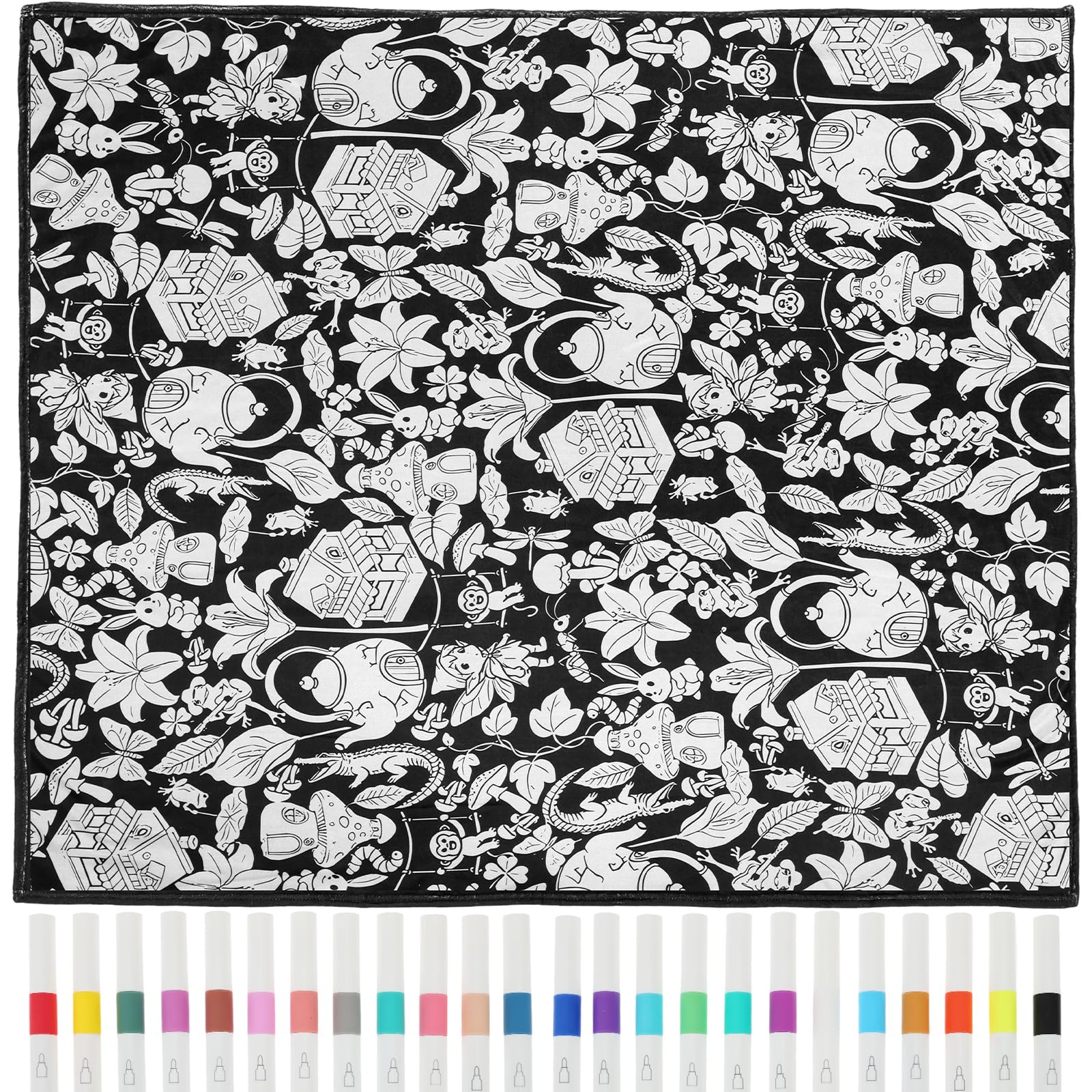 YUNYOUC DIY Colouring Blanket with 24 Colour Markers 156x125cm Colour Your Own Throw Blanket Arts and Crafts Activity Set Personalised Soft Polyester Throw‌ Home Decor Gifts for Christmas (Style H)