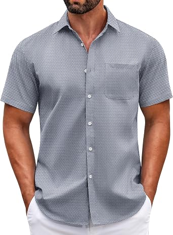 20% off: COOFANDY Mens Short Sleeve Casual Button Down Shirts Summer Untucked Dress Shirts with Pocket