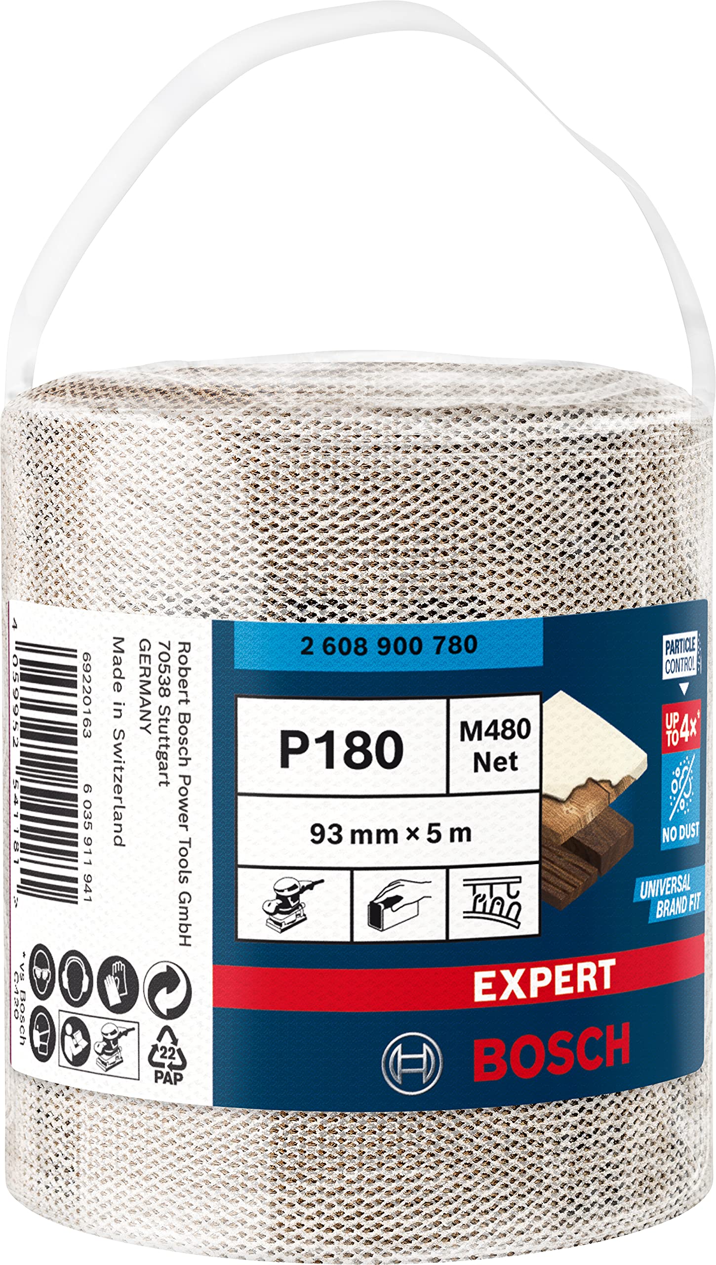 Bosch Professional 1 x Rollos de malla de lija Expert M480, para Madera dura, Pintura sobre madera, Anchura 93 mm, Longitud 5 m, Grano 180, Accesorios Lijado manual