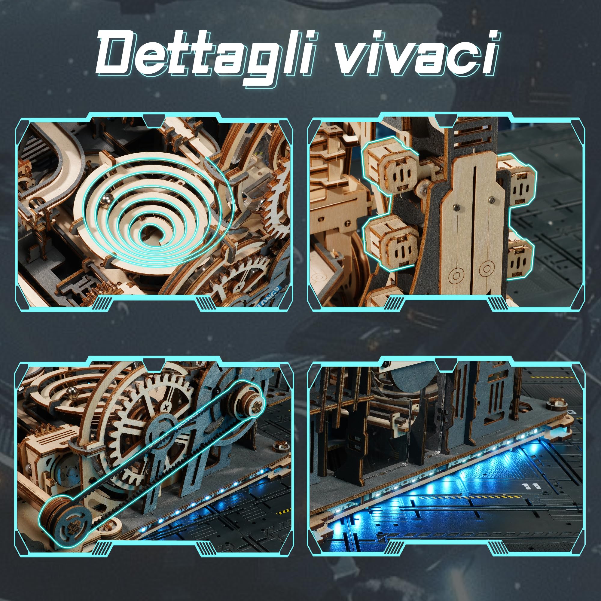 ROKR Puzzle 3D Legno Piste da Corsa Elettrico Rompicapo Modellismo da Costruire Adulti Idee Regalo Donna Uomo(Night City&Link Pack&Spaceport)