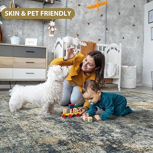 Miniatura 8 de Alfombras de área de 9 x 12 pies para sala de estar, lavables: Alfombra grande abstracta para comedor, dormitorio, alfombra antideslizante de 9 por