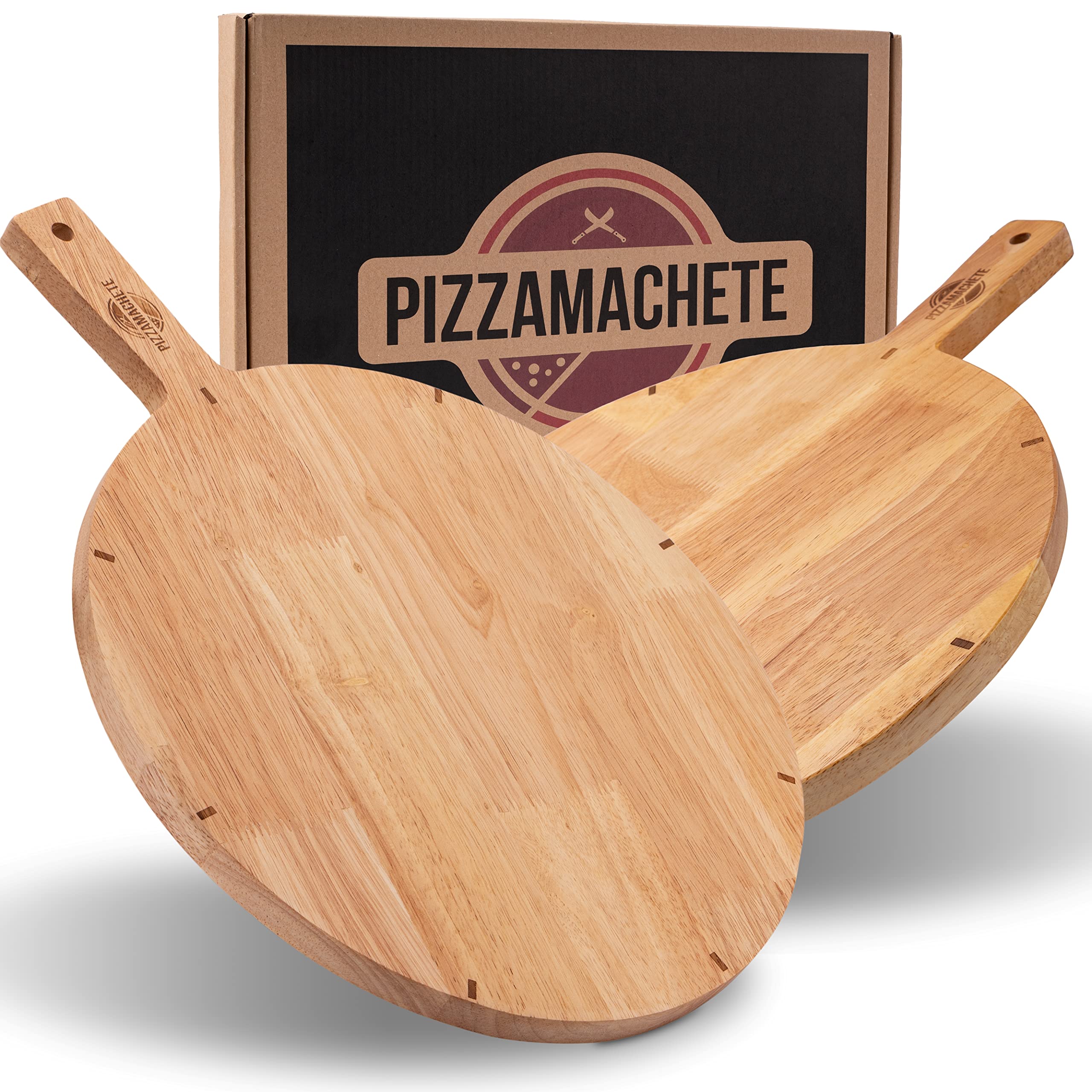 PIZZAMACHETE Pizzateller Holz, Pizzabrett aus Kautschukholz, Pizza-Zubehör zu Hause, Schneidebrett rund, Plate , Foccacia oder Brot, Holzbrett 30,5 cm, 2er Set