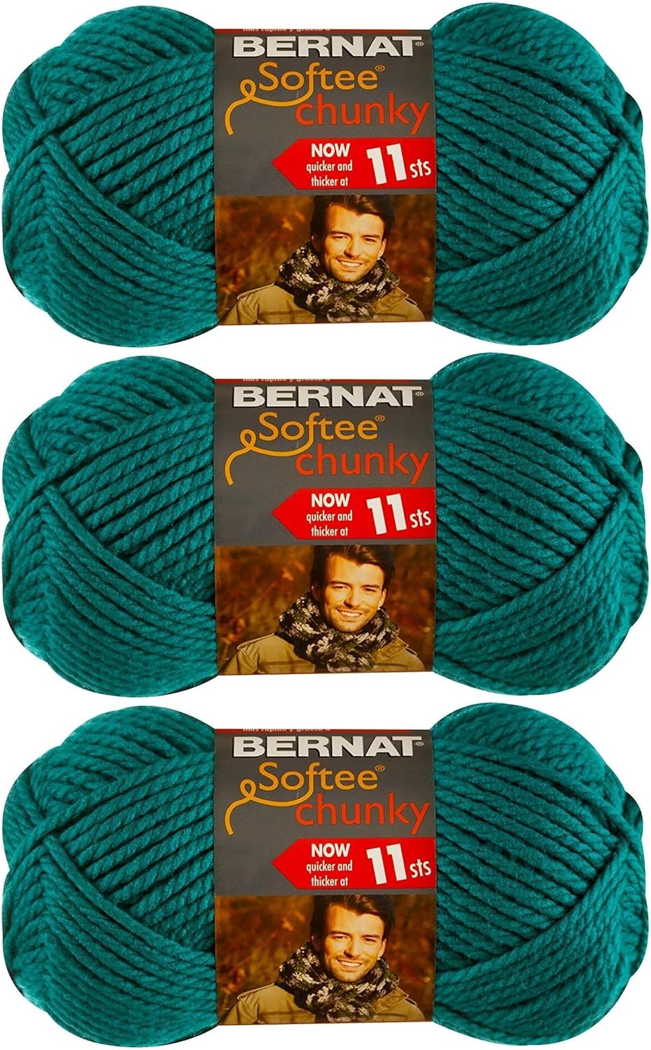 Bernat Softee Chunky Yarn Bundle Super Bulky #6, 3 Skeins Emerald 28200