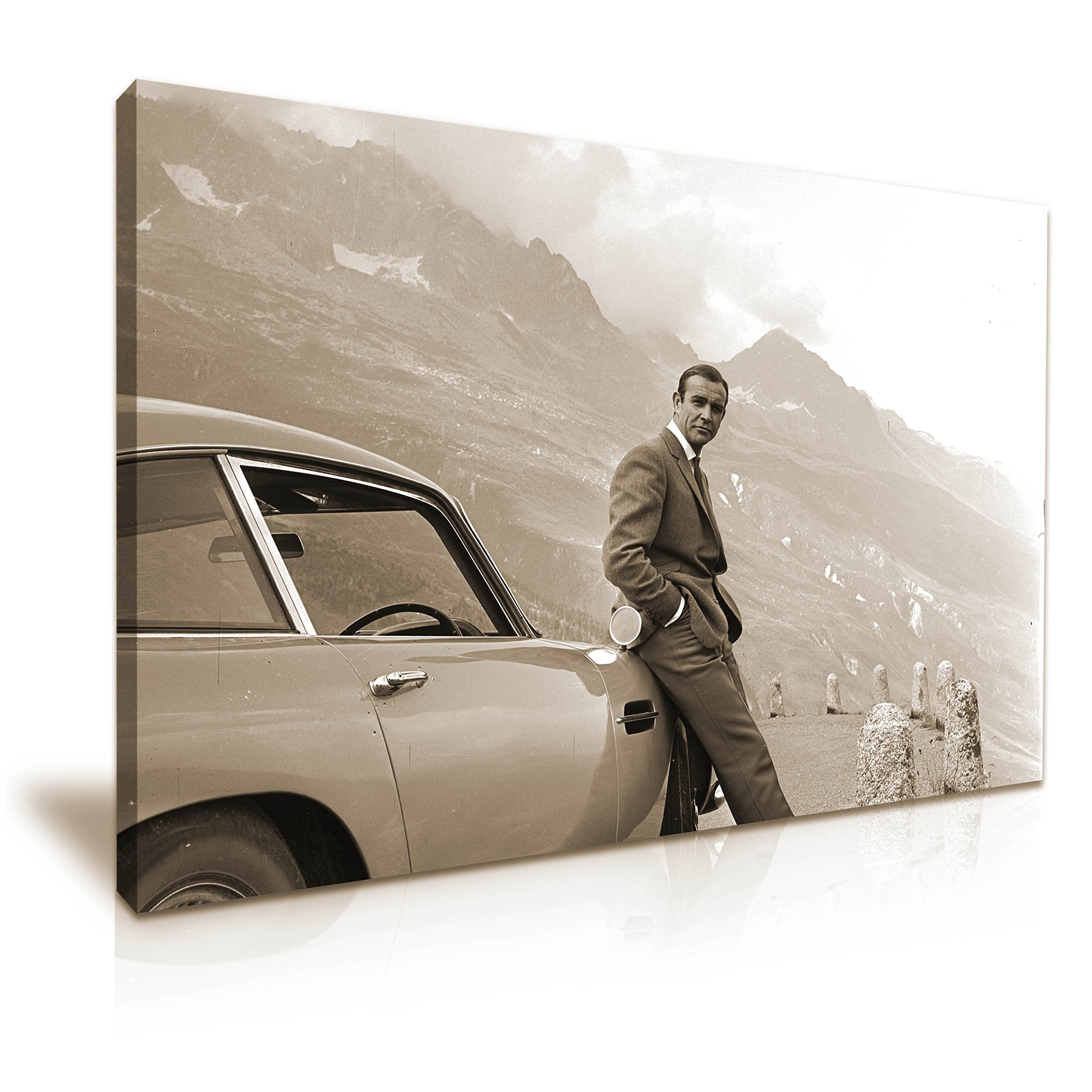 YES ART James Bond Aston Martin Sean Connery Movie Stretched Canvas Print Best Gift For 007 Fans Modern Family Home Office Decoration (XL: 91cm X 61cm)
