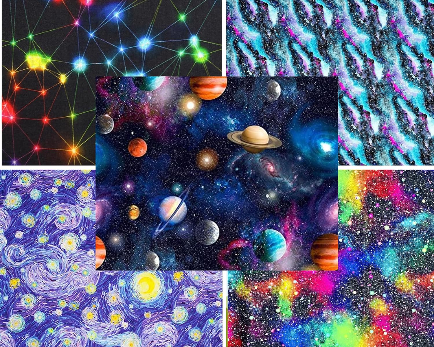Image Little Johnny Rainbow Cosmos Galaxy Cotton Fabric 60'' Extra Wide 100% Cotton Craft Fabric Material for Quilting, Clothing, Sewing (91165)