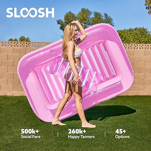 Miniatura 6 de SLOOSH Flotador inflable para adultos con almohada, 178 x 117 cm, 4 en 1 balsa estilo tina bronceadora, camastro para tomar el sol, fiestas