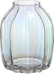 Flower Glass Vase,Grey Bud Vases,H-12.2" Simple Striped Design for Home Floor Decor,Farmhouse Decor, Centerpiece Coffee Table Decorations