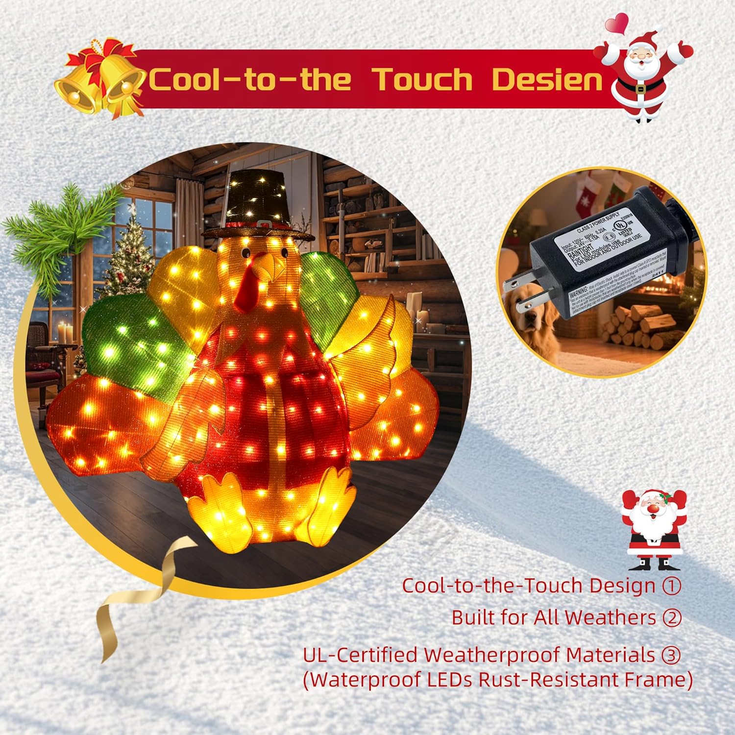 48Inch Lighted Turkey Outdoor Christmas/Thanksgiving Decorations Turkey Light for Fall Harvest Halloween Decor Fall Decorations Outdoor Decor Christmas Holiday Yard Lighted Turkey Party