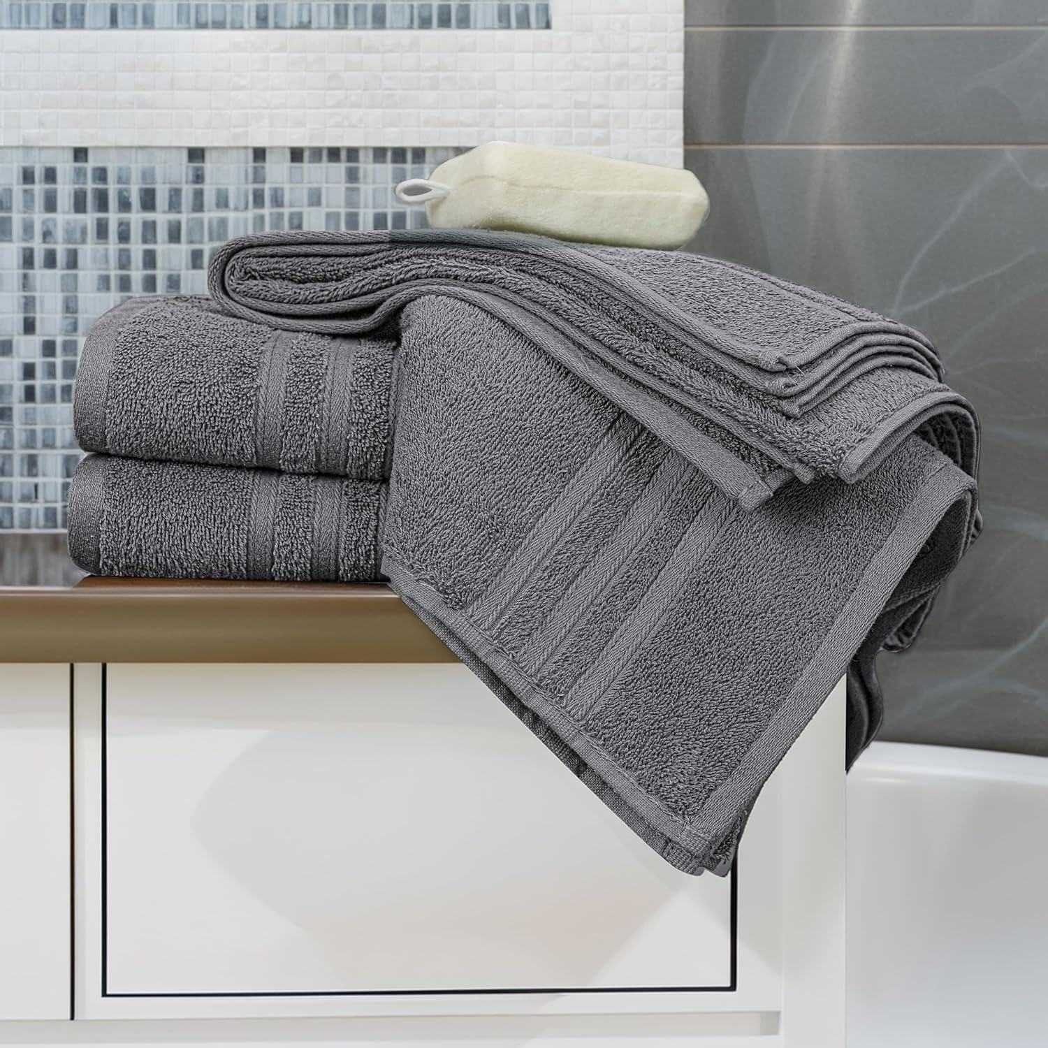 Tens Towels Pack of 4 Soft Bath Towels, 100% Cotton, 27 x 54 Inches, Lightweight & Quick-Dry, Ideal for Daily Bathroom Use, Practical & Comfortable, Dark Grey