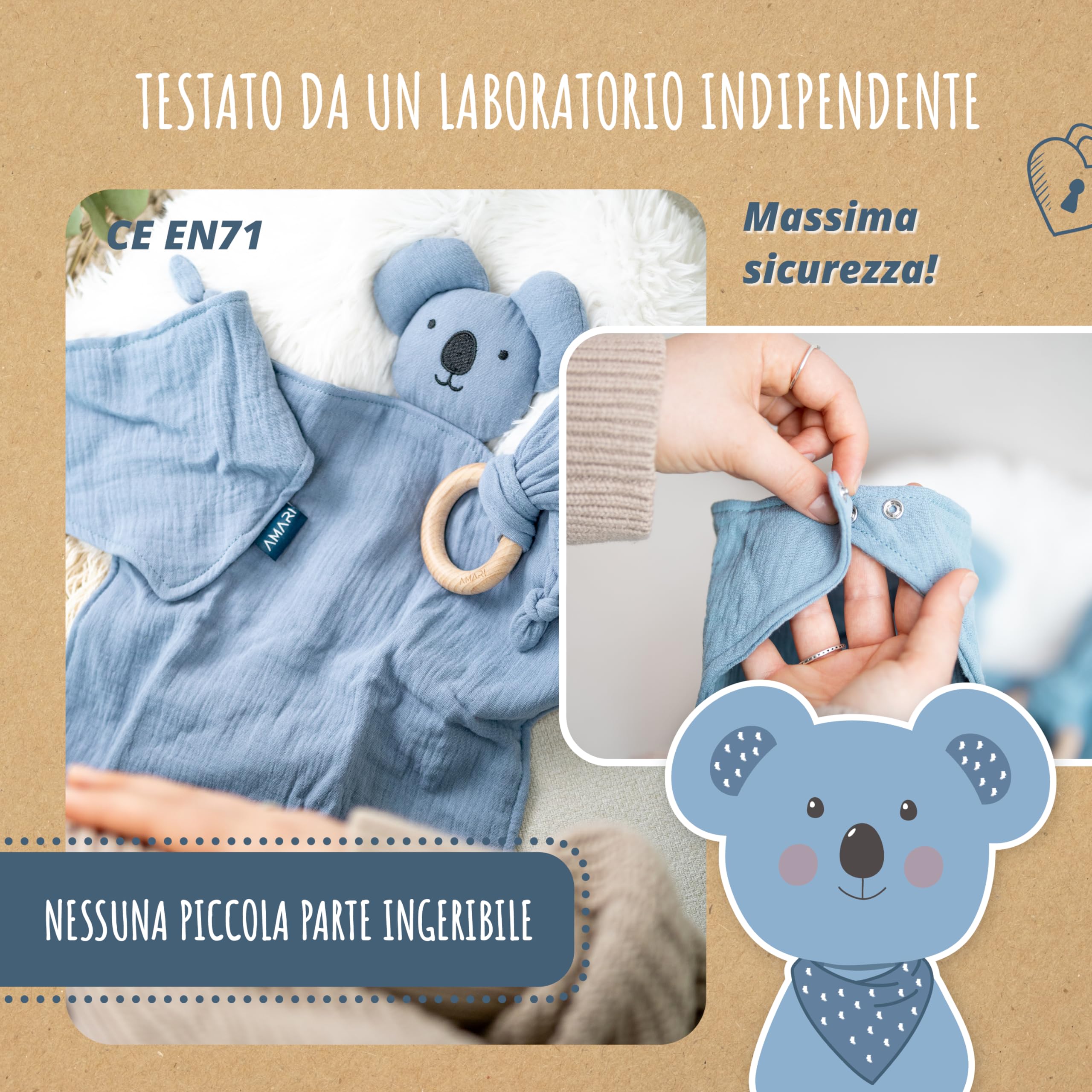 AMARI ® Panno per le coccole con tettarella e bavaglino, regali ideali per la nascita per bambini e bambine - regalo per neonato - set di regali in panno per coccole per la festa del bebè