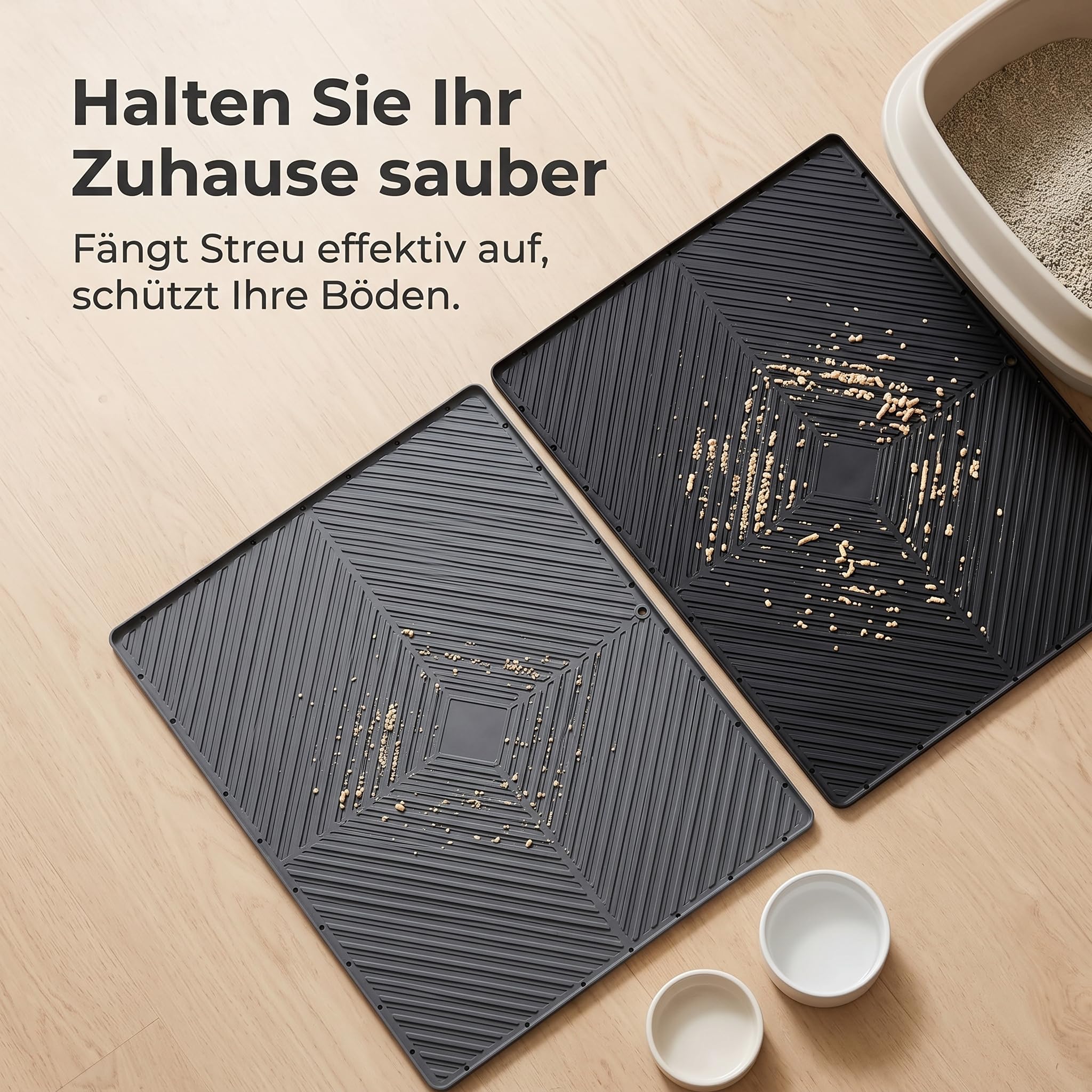 Colcolo Antirutsch Tierstreu Matte mit Rillenprofil Und Robustem Material für Langlebigen Einsatz in Mehreren Räumen für Katzenliebhaber Und Kleintierhalter, Grau, 71x56x2cm