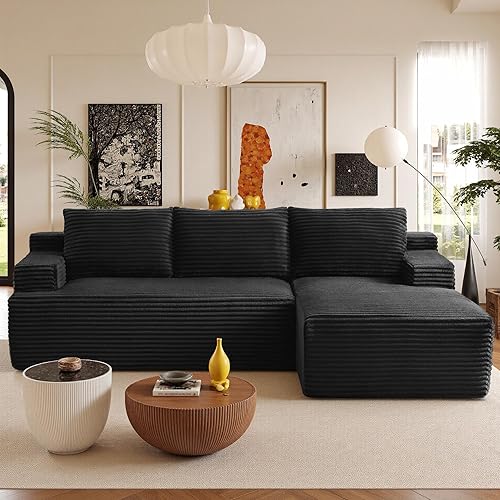 96’’Sectional Cloud Couch with L Shaped Chaise,Modern Modular Sectional Sofa,Upholstered Boneless Couch with Pockets,Comfy Sectional Couches for Living Room(Black, 96''W Right Facing Chaise)