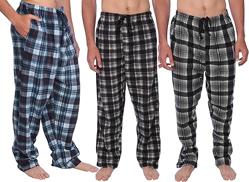 Active Club - Pantalones de pijama para hombre, pantalones de descanso de microvellón con bolsillos, de 100% poliéster