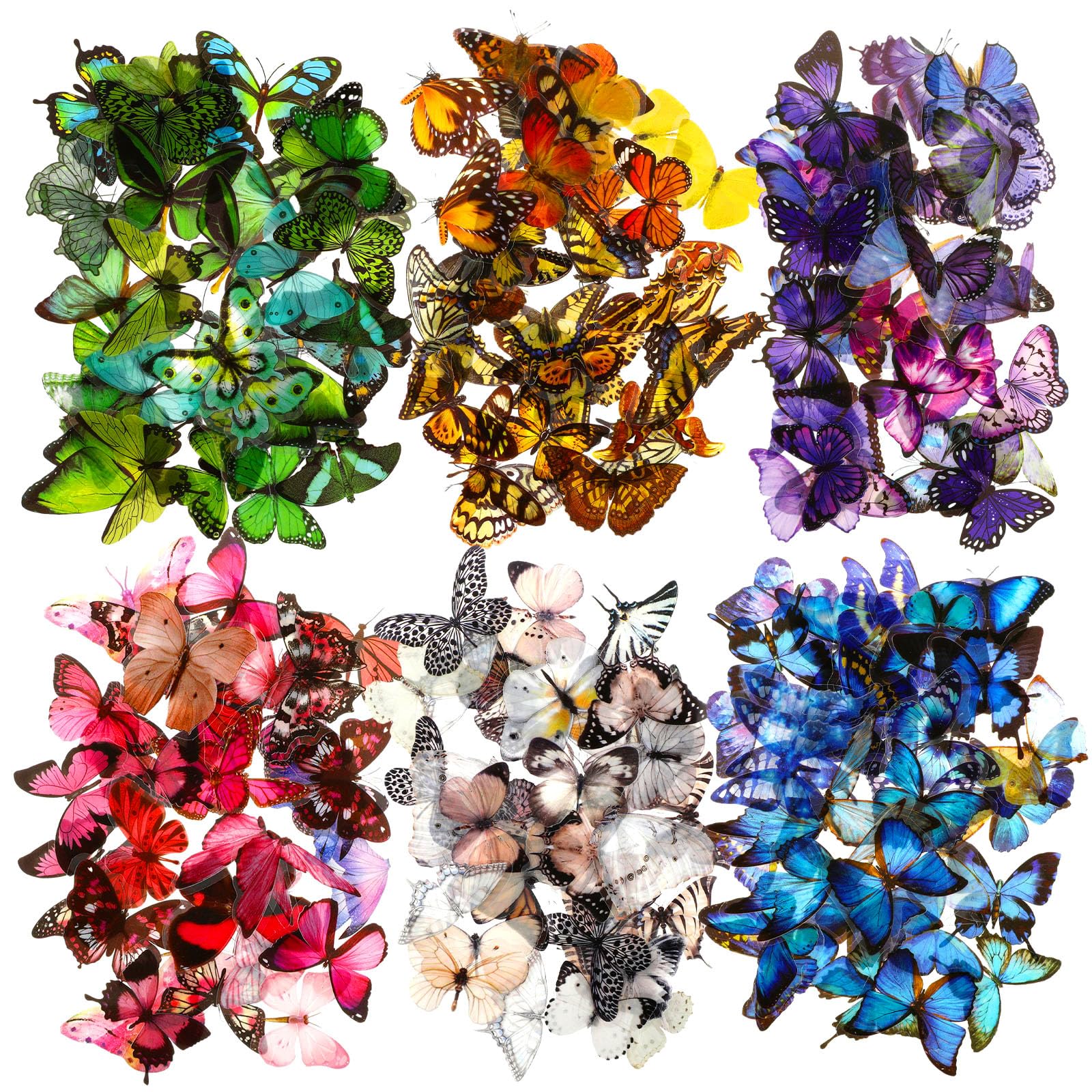 Ptwola 240PCS Butterfly Stickers Set Pre-Cut Butterflies Resin Decals Transparent Colorful Waterproof Self-Adhesive Decorative Nature Scrapbook Supplies for DIY Crafts Journal Planners Laptop Handbook