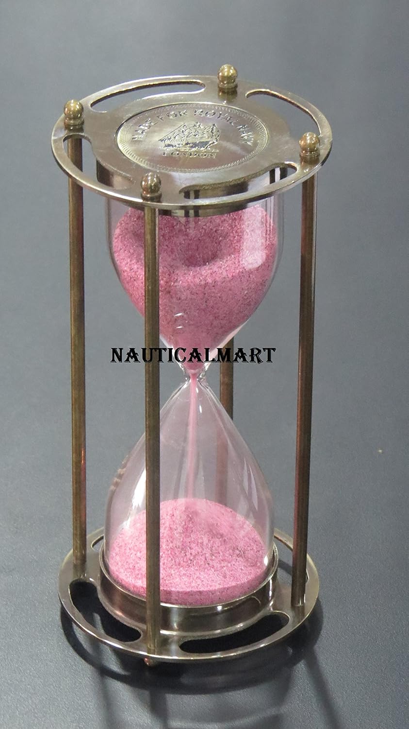 BEAUTIFUL BRASS SAND TIMER HOURGLASS WITH PINK COLOR SAND BY NAUTICALMART