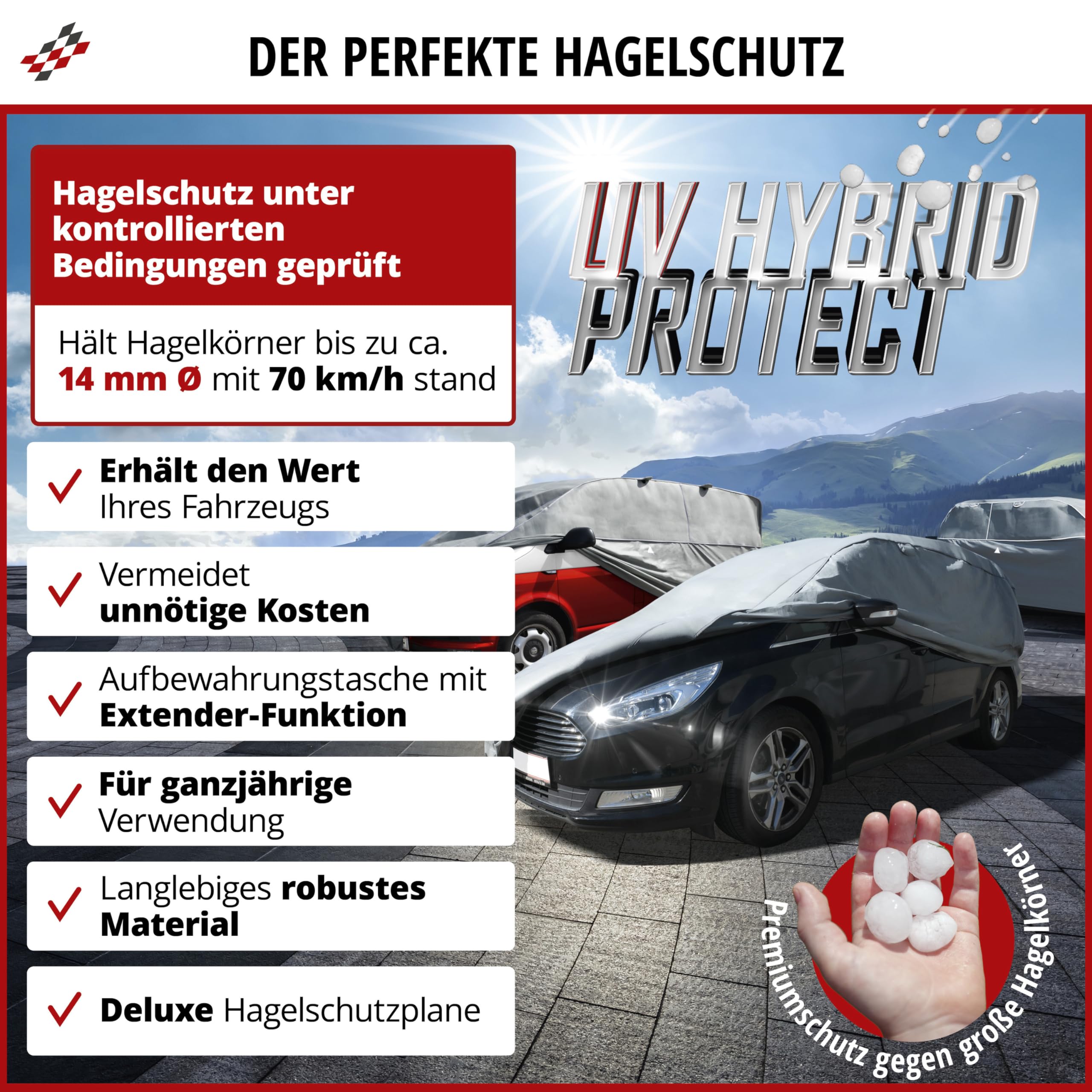WALSER Auto plandeka przeciwgradowa Hybrid UV Protect SUV, osłona przeciwgradowa wraz z zestawem mocującym, pokrycie samochodu grad, rozmiar: XL