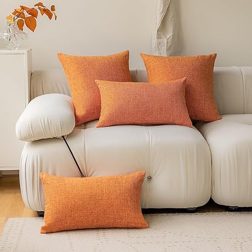 Miniatura 5 de Demetex Juego de 2 fundas de almohada decorativas de otoño de 24 x 24 pulgadas, almohadas de lino suave con textura para cama, sofá, sala de estar,