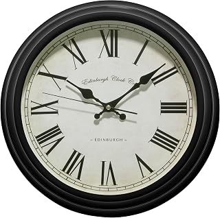 Premier Housewares Traditional - Reloj de pared redondo (números romanos), color negro