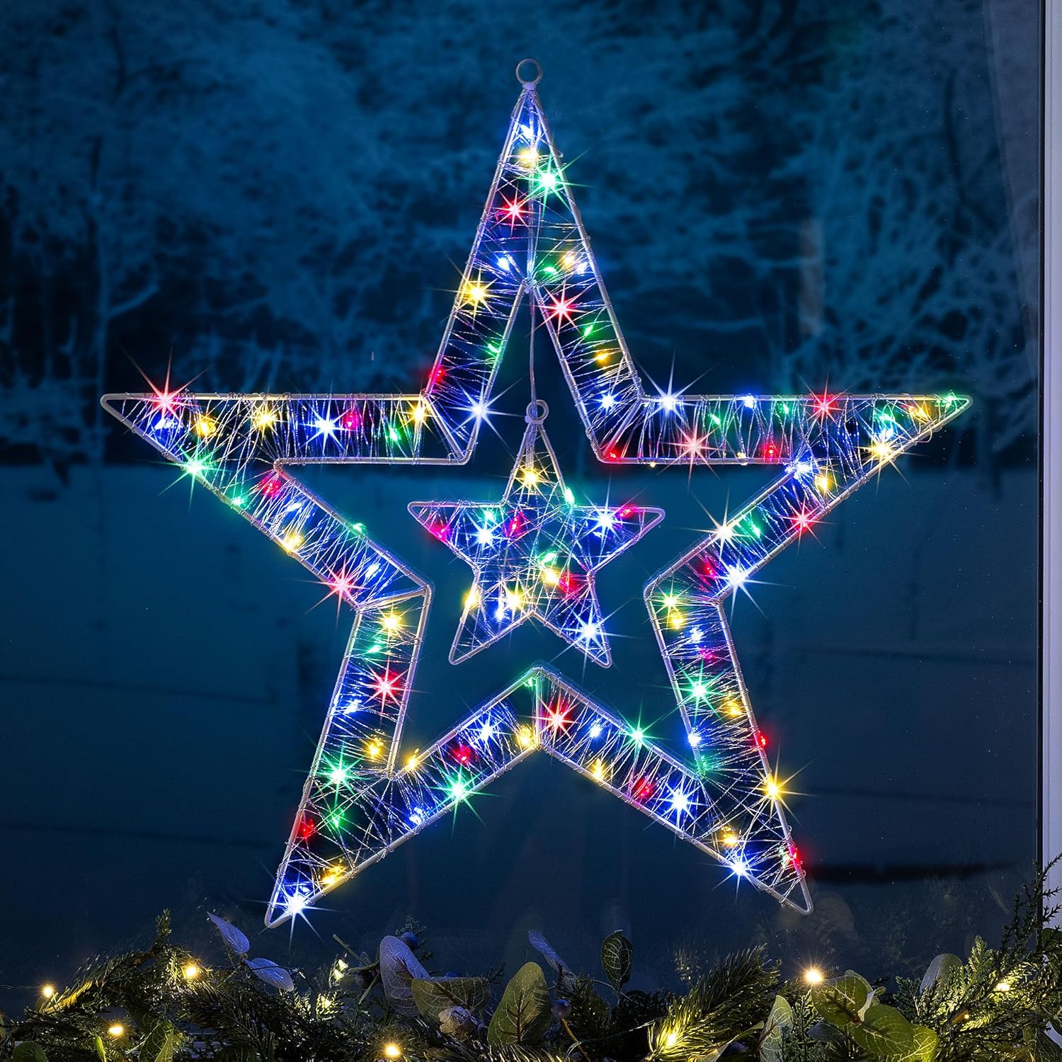 Christow Double Star Christmas Light, Micro LED, Window Wall Decoration