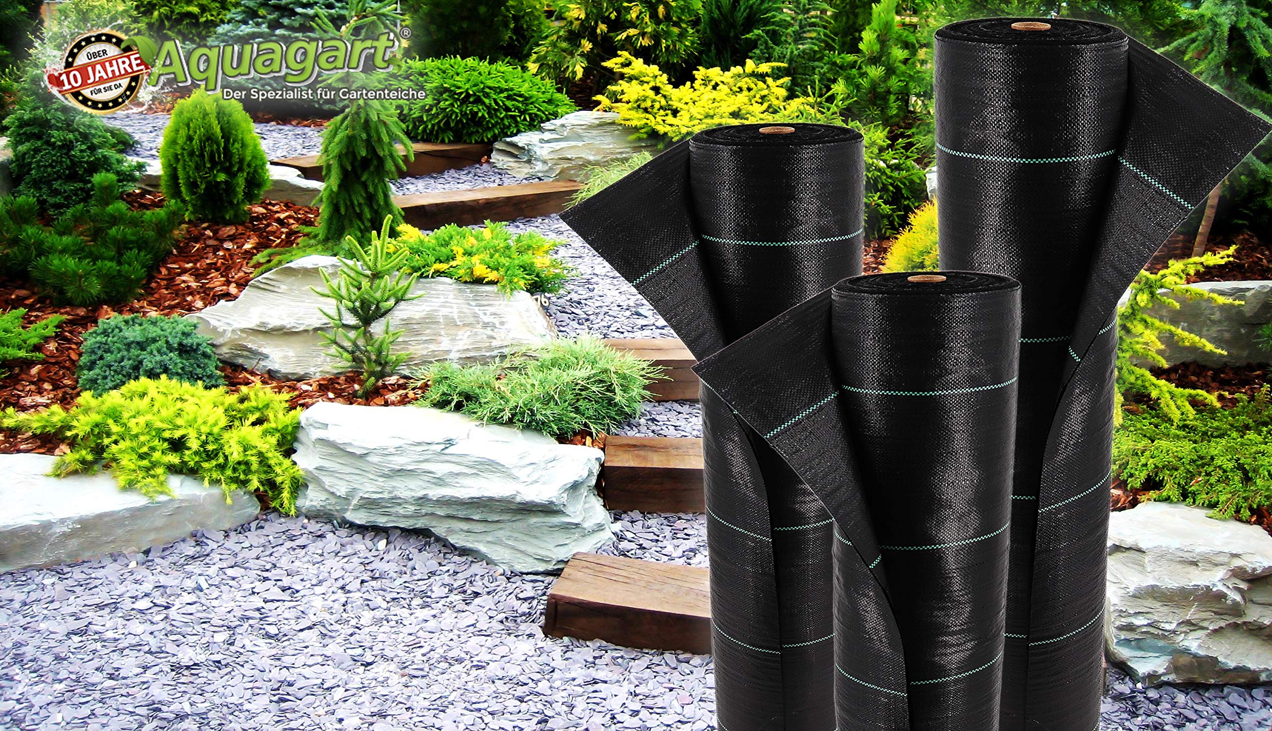 50m x 1,65m Robuste Unkrautfolie 80g/m² Unkrautschutz von Aquagart I Bodengewebe Unkraut-Gewebe I Gartenvlies Unkrautvlies Wasserdurchlässig Mulchfolie UV-Vlies + 10 Erdanker Gratis