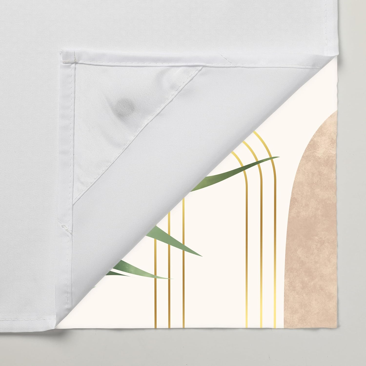 Bohemian Tropical Shower Curtain No Hooks with Snap in Liner, Waterproof No Ring Shower Curtain, Easy Install with Stylish Geometric Palm Leaf Design for Bathroom-Beige