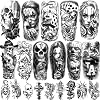 77 Sheets Temporary Tattoos, Chicano Large Fake Tattoos Chicano Guadalupe Gangster Prisoner Day of the Dead, Lowrider Style Culture Mexico Clown Fake Tattoo Stickers for Men Women Adults