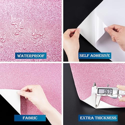 Miniatura 6 de FunStick Cartulina rosa con purpurina de 3.9 x 200 pulgadas, papel de cartulina rosa con purpurina para papel de manualidades, papel autoadhesivo