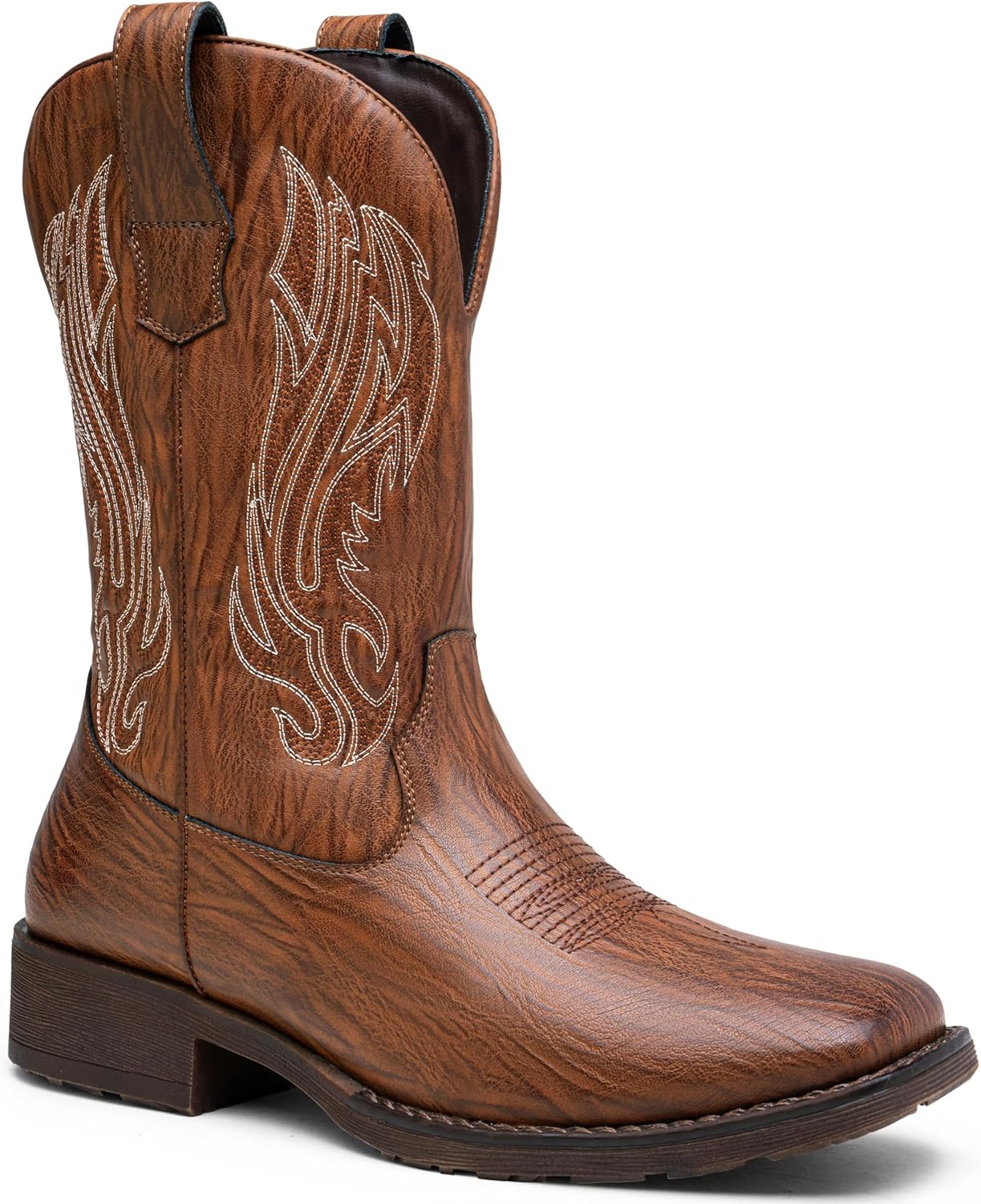 Jousen Cowboy Boots for Men Embroidery Men's Western Boots Retro Square Toe Mens Boot Botas Vaqueras Para Hombre (AMY8420 lightbrown 09.5)