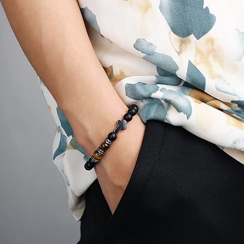 Miniatura 3 de JoycuFF Pulseras cristianas para hombres, pulsera de cruz de piedra natural para hombres, bautismo cristiano, regalos de Pascua para hombres,
