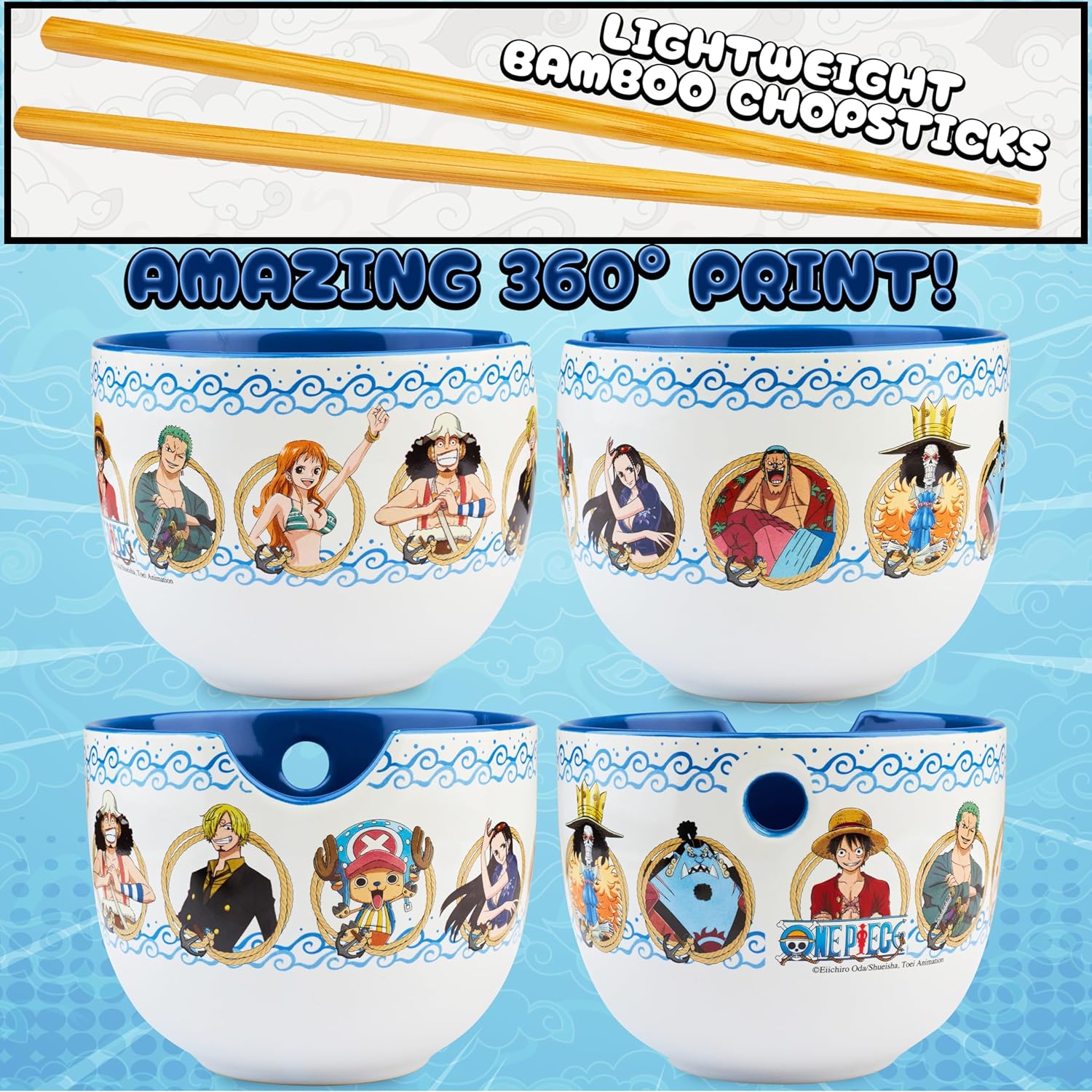 Get Trend One Piece Ramen Bowl 3 Pc Set with Bamboo Chopsticks, Spoon for Kids Teens Adults, 20oz Noodle Bowl, Microwave Safe Anime Gifts for Teens (Multi One Piece)