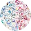 Blue & Pink Coastal Stickers 100 Pack - Beachy Summer Ocean Theme Waterproof Vinyl Decals for Girls Teens, Water Bottles, Laptops, Luggage, Skateboards