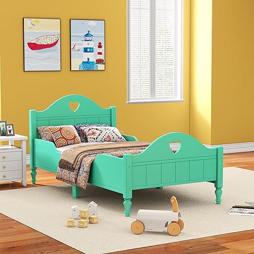 Miniatura 3 de Harper & Bright Designs Base de cama de tamaño individual para niños, cama de plataforma de madera con rieles de seguridad laterales, cabecera y