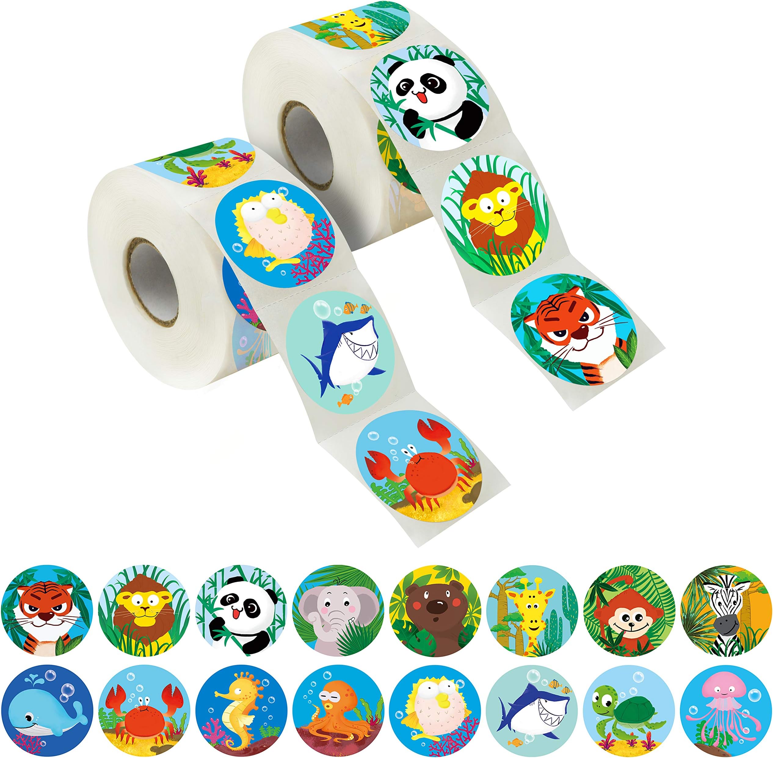 600 Pcs Round Zoo Marine Animal Stickers in 16 Designs with Perforated Line Expanded Version (Each Measures 1.5" in Diameter)