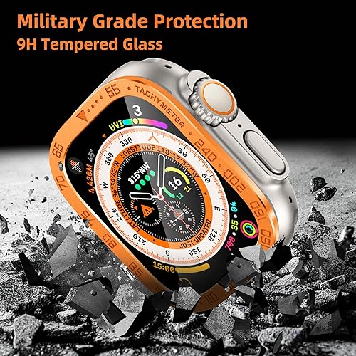 Miniatura 9 de Paquete de 2 protectores de pantalla de vidrio templado con marco de aleación de titanio compatible con Apple Watch Ultra 2Ultra 2Ultra protector de