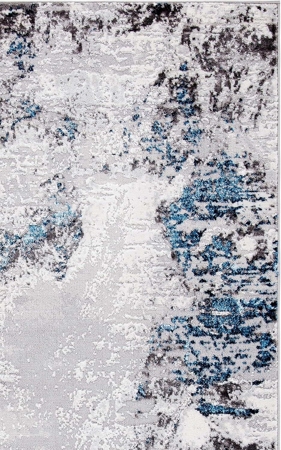 SAFAVIEH Amelia Collection Accent Rug - 2' x 4', Grey & Blue, Modern Abstract Design, Non-Shedding & Easy Care, Ideal for High Traffic Areas in Entryway, Living Room, Bedroom (ALA232G)