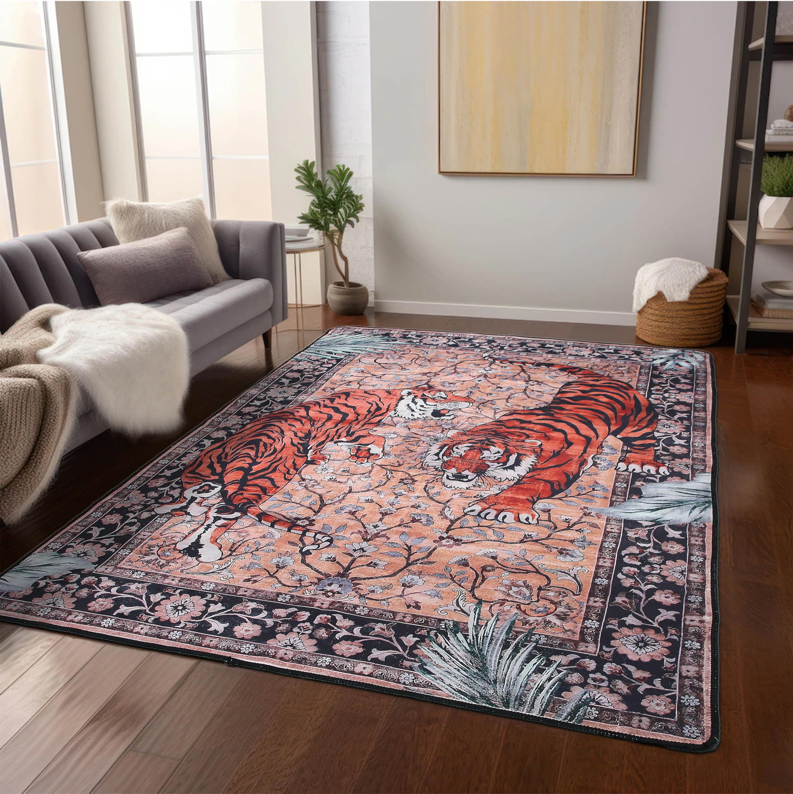 AAZEEM Washable Non-Slip Carpet for Living Room Bedroom Bohemian Low-Pile Printed Indoor Accent Stain Resistant Non-shed Carpet for Home Office Décor |Yellow Color|4 X 6 feet-picture-13