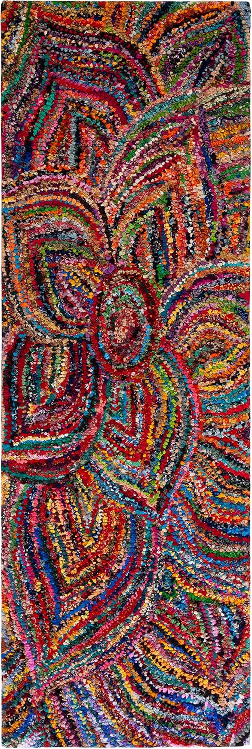 SAFAVIEH Nantucket Collection Runner Rug - 2'3" x 7', Multi, Handmade Boho Abstract Floral Cotton, Ideal for High Traffic Areas in Living Room, Bedroom (NAN517A)