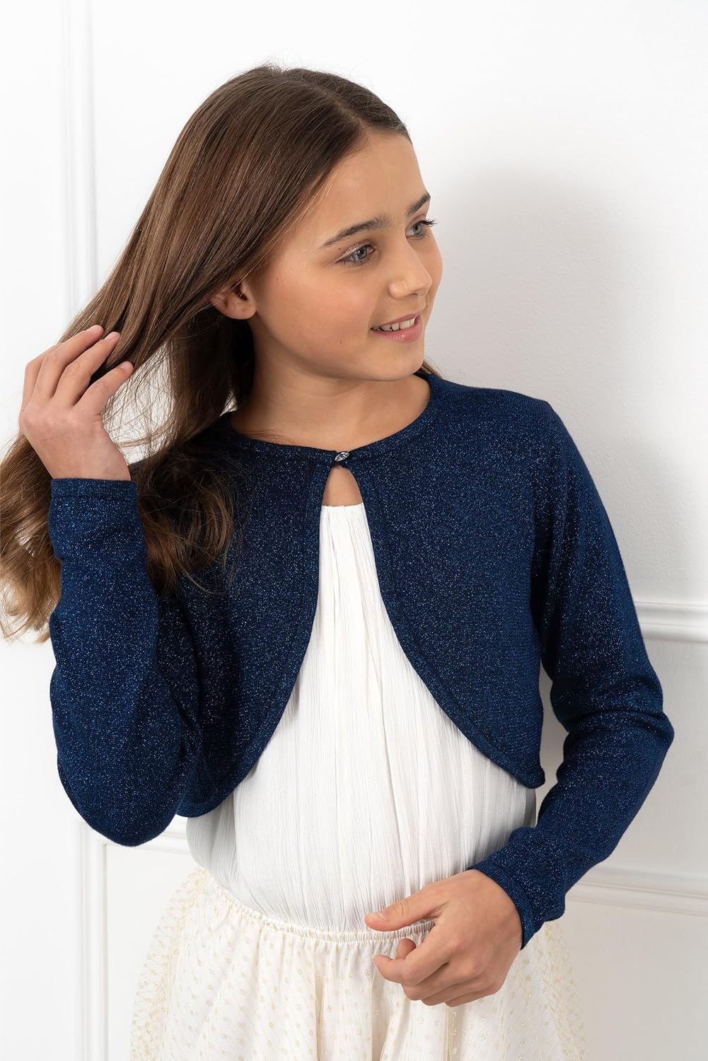 BOLEROSE Girls Long Sleeve Sparkle Cardigan Childrens Kids Bolero Shrug - Image 3