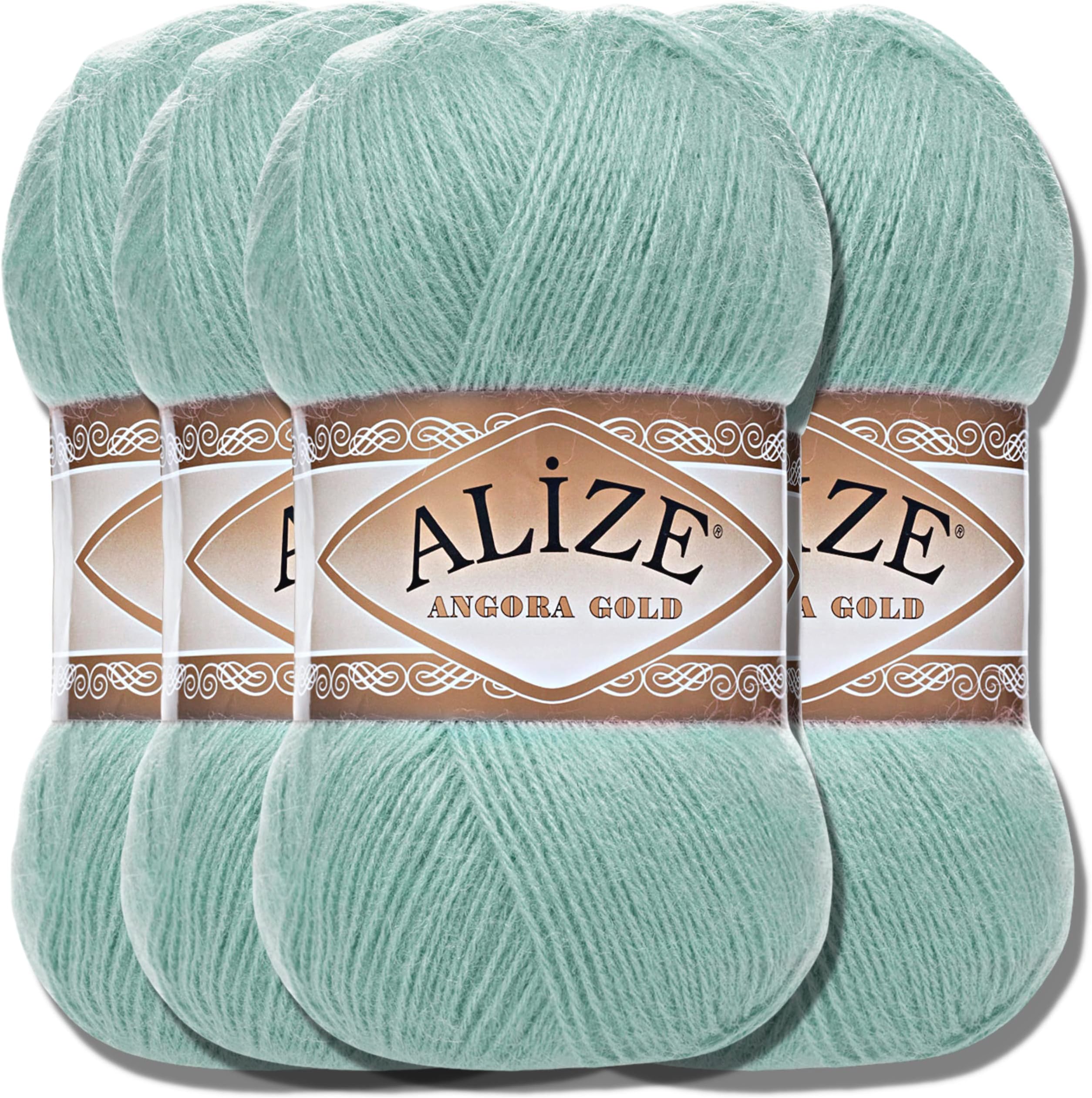 Hobby YARN Alize 5 x 100 g Angora Gold Turkish Premium Wool Thin Mohair Made of Virgin Wool Baby Wool as Knitting Yarn Hand Knitting Yarn Plain Yarn (Sea Green, 462)
