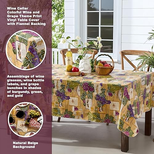 Miniatura 2 de Newbridge Mantel de vinilo con respaldo de franela para bodega mantel de vinilo colorido con estampado de vino y uva con respaldo de franela 60 x