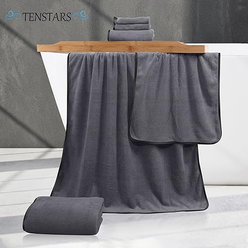 Vista 159 de TENSTARS - Toallas de mano para baño con dobladillo de seda, secado rápido, toalla absorbente de microfibra ultrasuave para baño, fitness, gimnasio