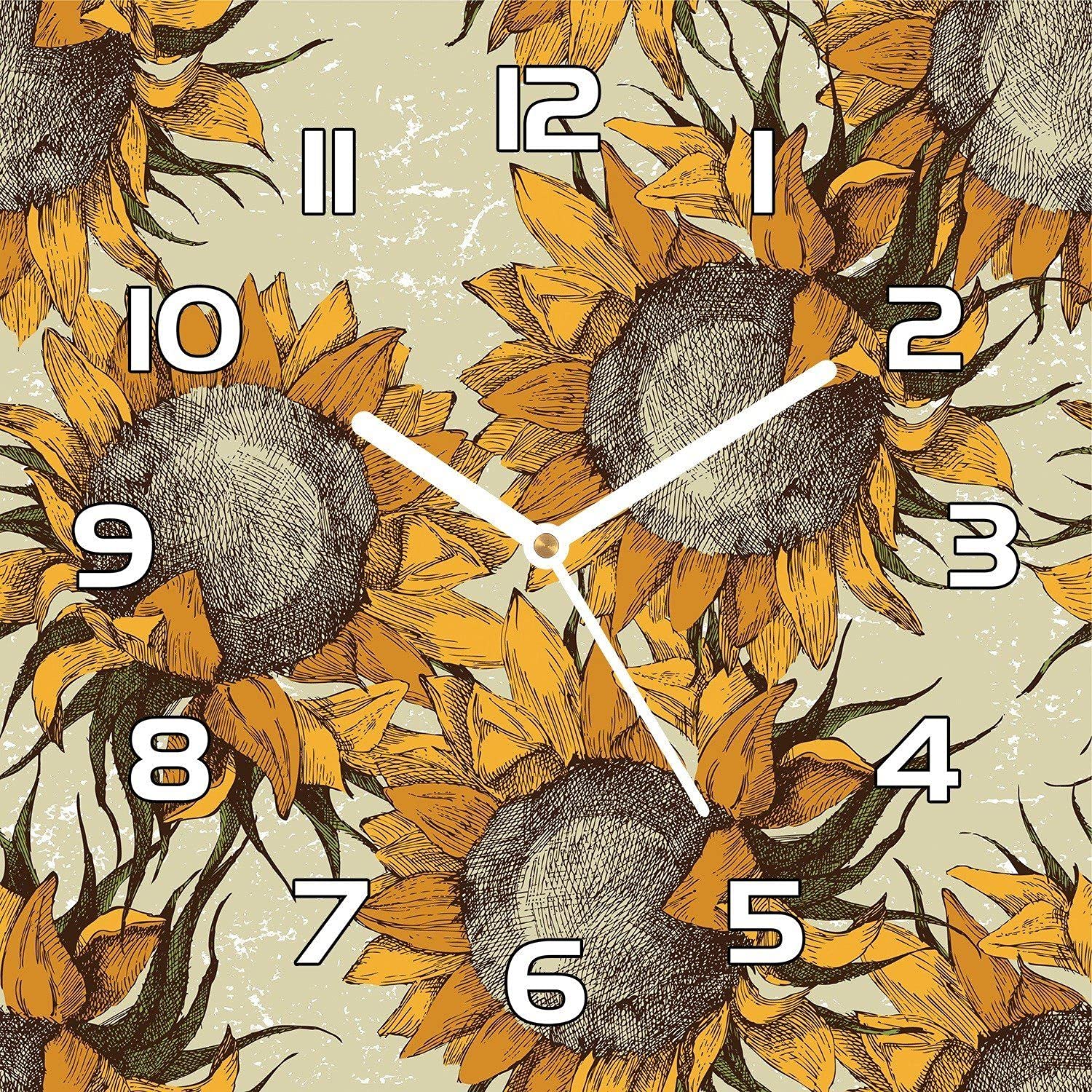 Horloge en verre 30x30 cm Coloray avec impression moderne de flore champêtre