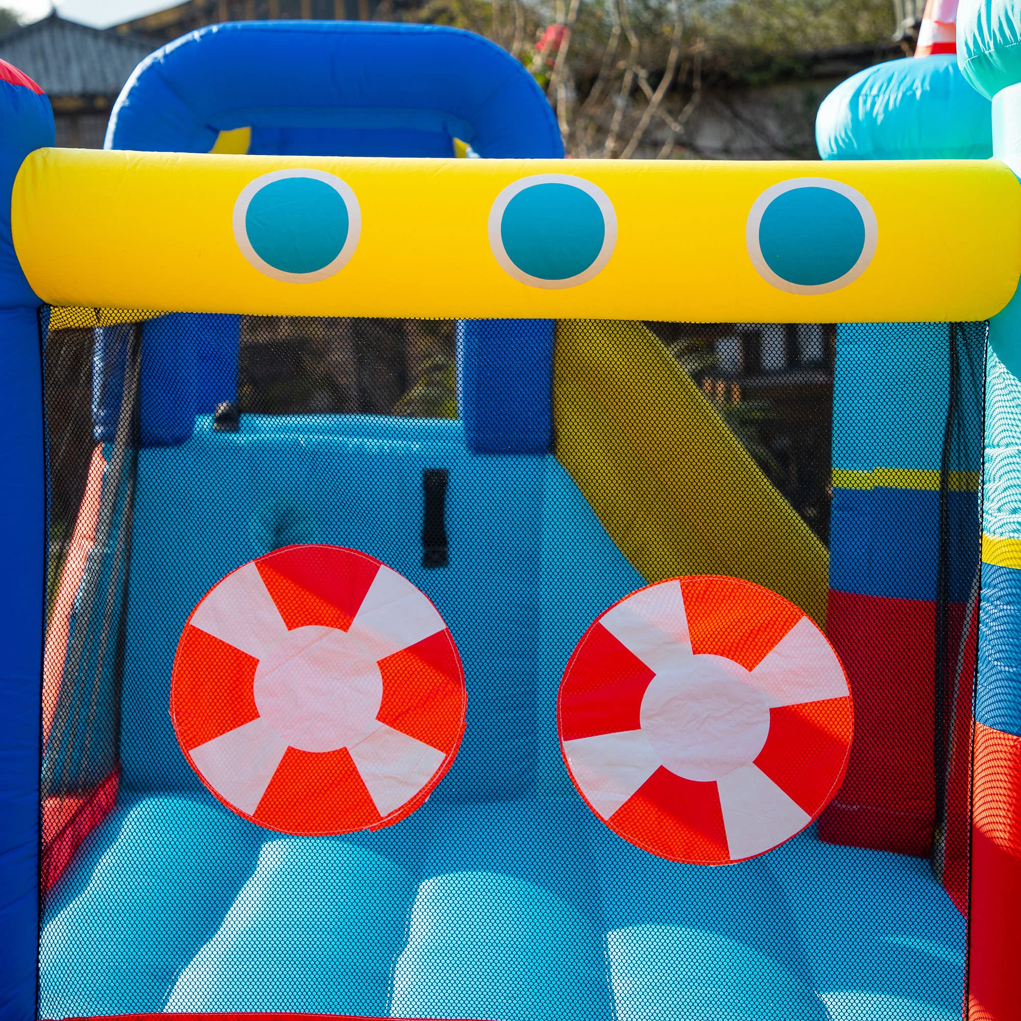 Outsunny Castello Gonfiabile 4 in 1 per Bambini 3-8 Anni, 265x260x200cm | Trampolino, Scivolo, Piscina, Parete da Arrampicata, Borsa Trasporto, Parco Acquatico Gonfiabile per Giardino, Gonfiatore