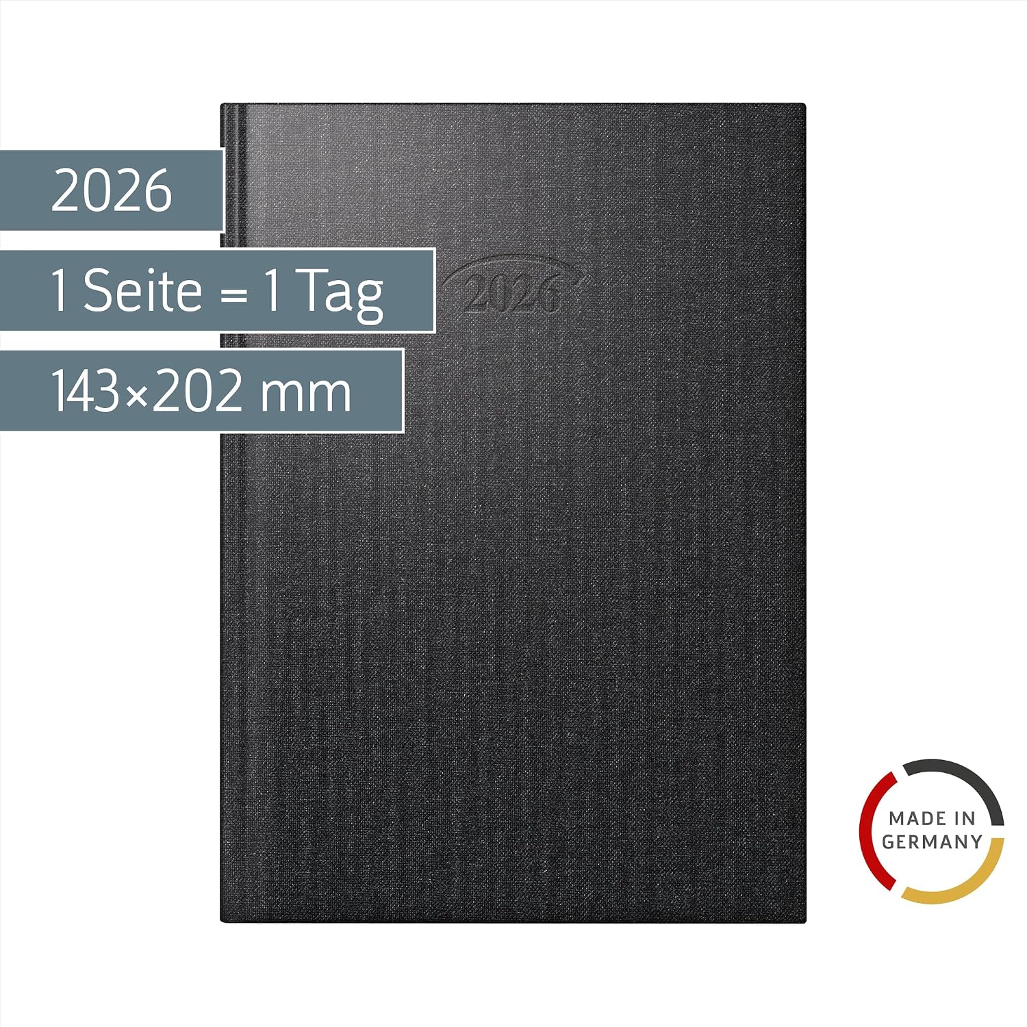BRUNNEN Book Calendar Model 765 2026 | A5, Plastic, Volcanic Black