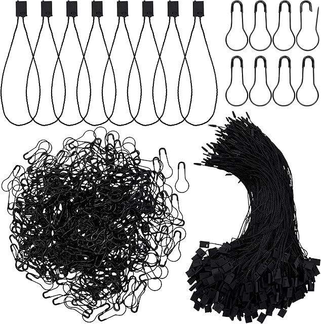 Belle Vous (500 Pack) Black Nylon String Hang Tag Loop Fasteners & Black Metal Pear Shaped Pins - Snap Lock Ties & Bulb Gourd Safety Pin for Security Clothing Tags & DIY Crafting