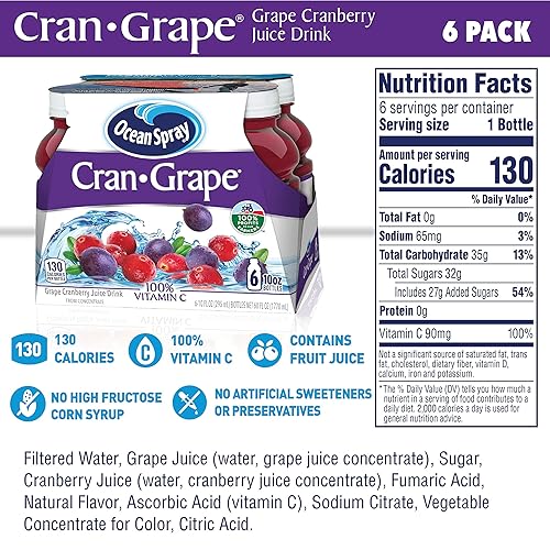 Miniatura 2 de Ocean Spray Bebida de jugo de cran-uva, botella de 10 onzas (paquete de 6)