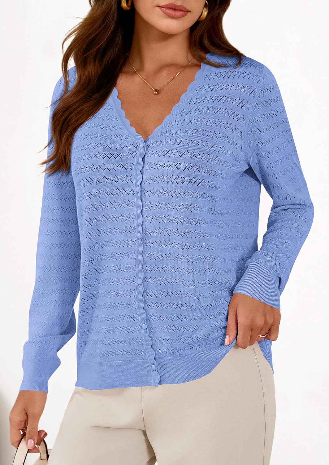 PRETTYGARDEN Lightweight Cardigans for Women Trendy Cozy Fall Fashion Long Sleeve Button V Neck Soft Knit Spring Sweater Tops - Image 4